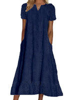 Women's Elegant Strategic Cutout V-neck Short Sleeve Maxi Dress