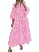 Women's Lace Eyelet Maxi Dress with Pockets