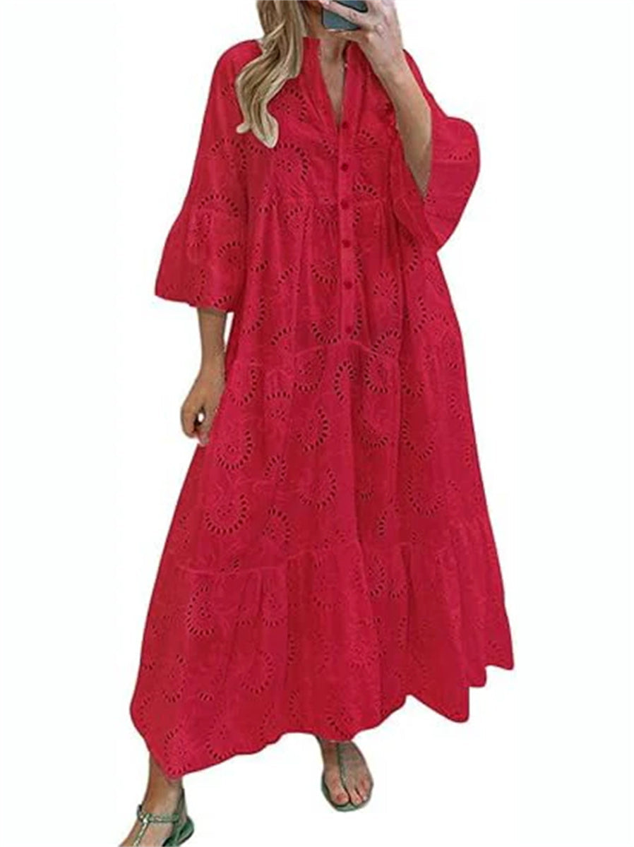 Women's Lace Eyelet Maxi Dress with Pockets