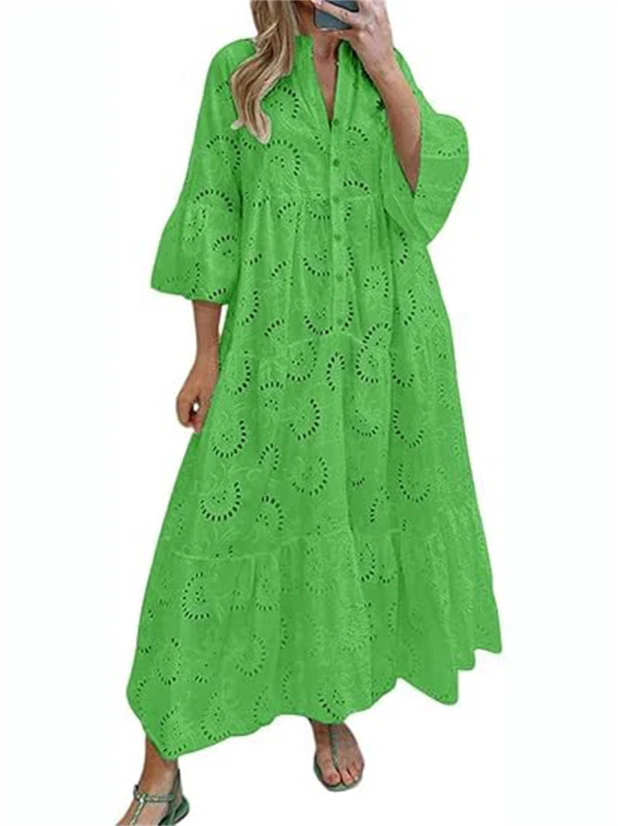 Women's Lace Eyelet Maxi Dress with Pockets