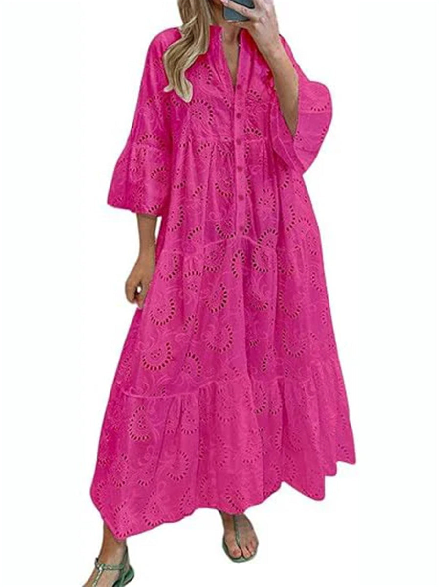 Women's Lace Eyelet Maxi Dress with Pockets