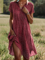 Women's Polka Dot Print Lapel Short Sleeve Dress