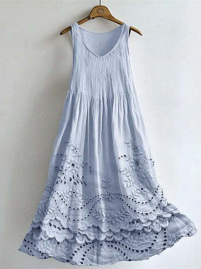 Cottage Floral Print Flowy Linen Tank Dress