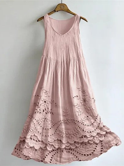 Cottage Floral Print Flowy Linen Tank Dress