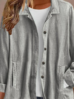 Womens Plain Loose Shirt Collar Casual Jacket