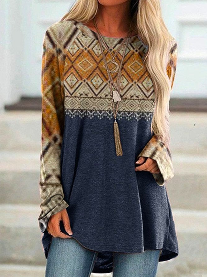 Jersey Ethnic Geometry Casual Sweatshirt