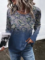 Casual Ethnic Crew Neck Long Sleeve T-shirt