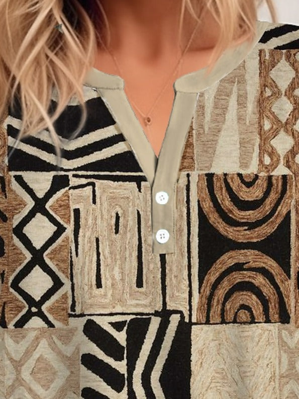 Ethnic Print Casual Buttoned V Neck Shirt