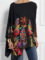 Crew Neck Long Sleeve Abstract Asymmetric Regular Micro-Elasticity Loose Shirt