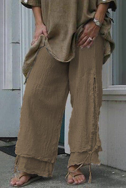 Women's Solid Color Layered Casual Loose Pants