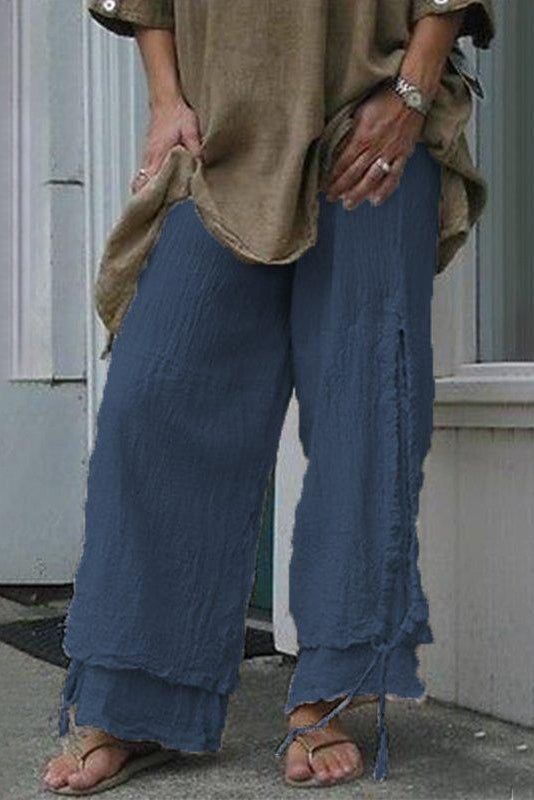 Women's Solid Color Layered Casual Loose Pants