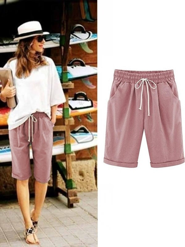 Plain with Pockets Sashes Holiday Loose Shorts (9 Colors)