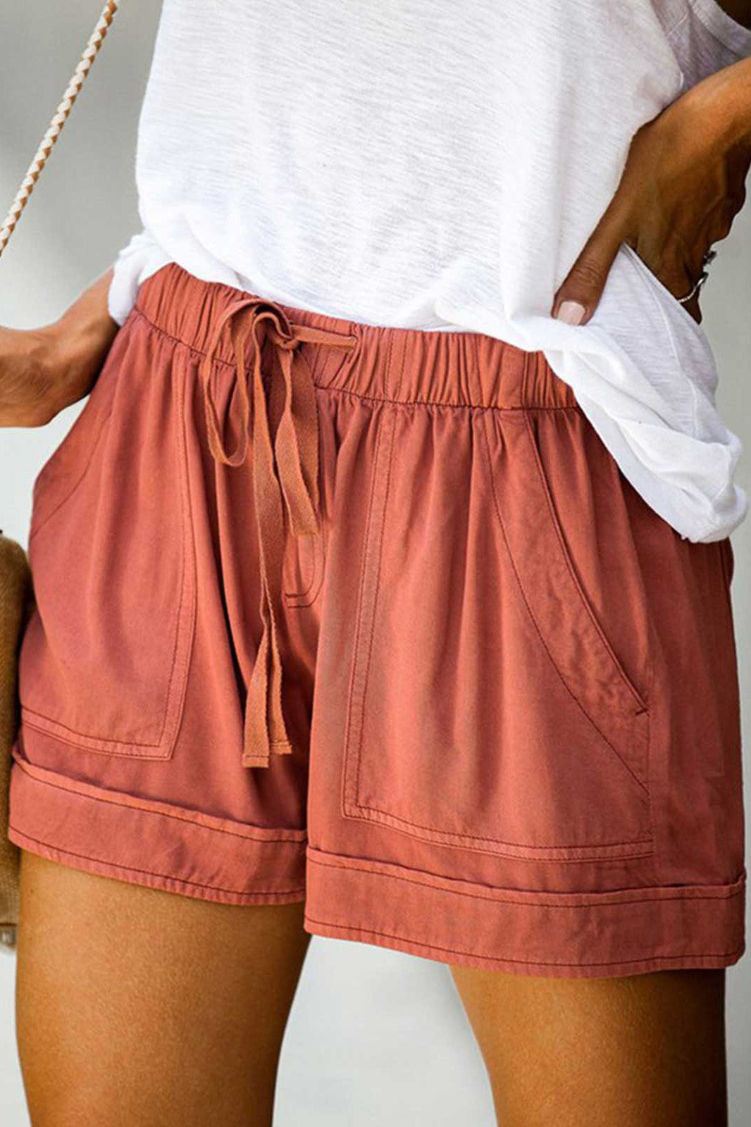 Solid Color with Pockets Summer Casual Shorts
