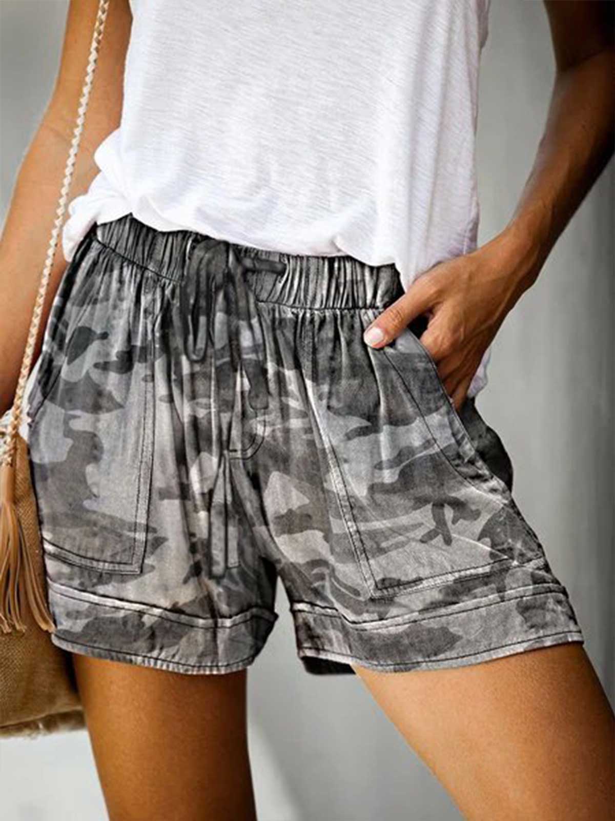 Solid Color with Pockets Summer Casual Shorts