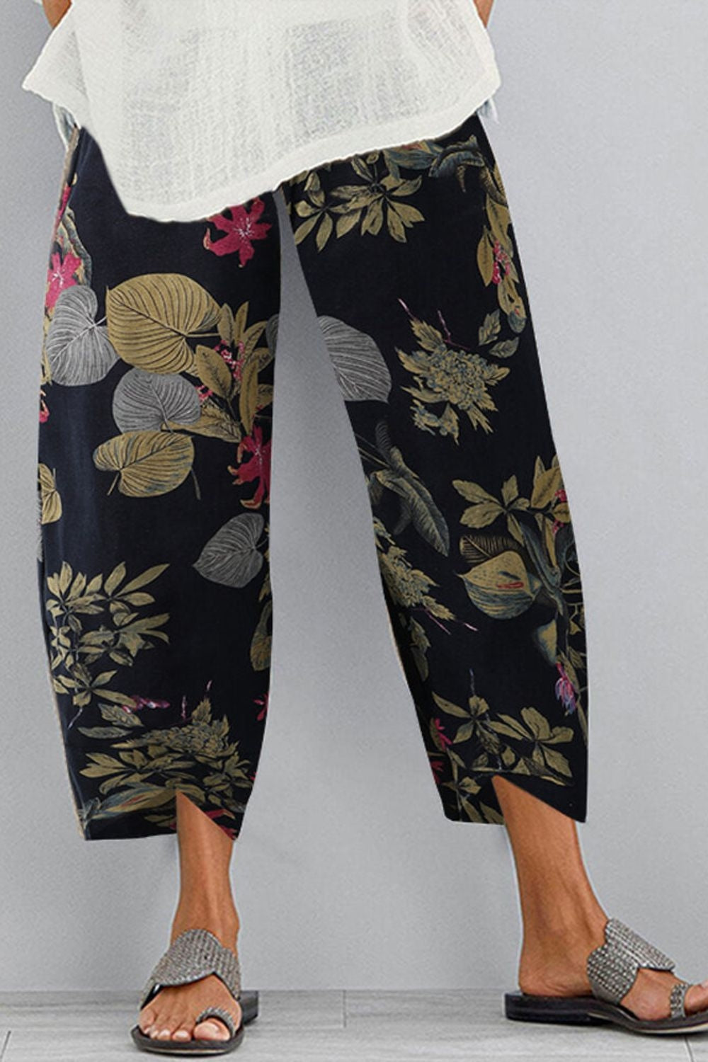 Floral Print with Pockets Casual Pants