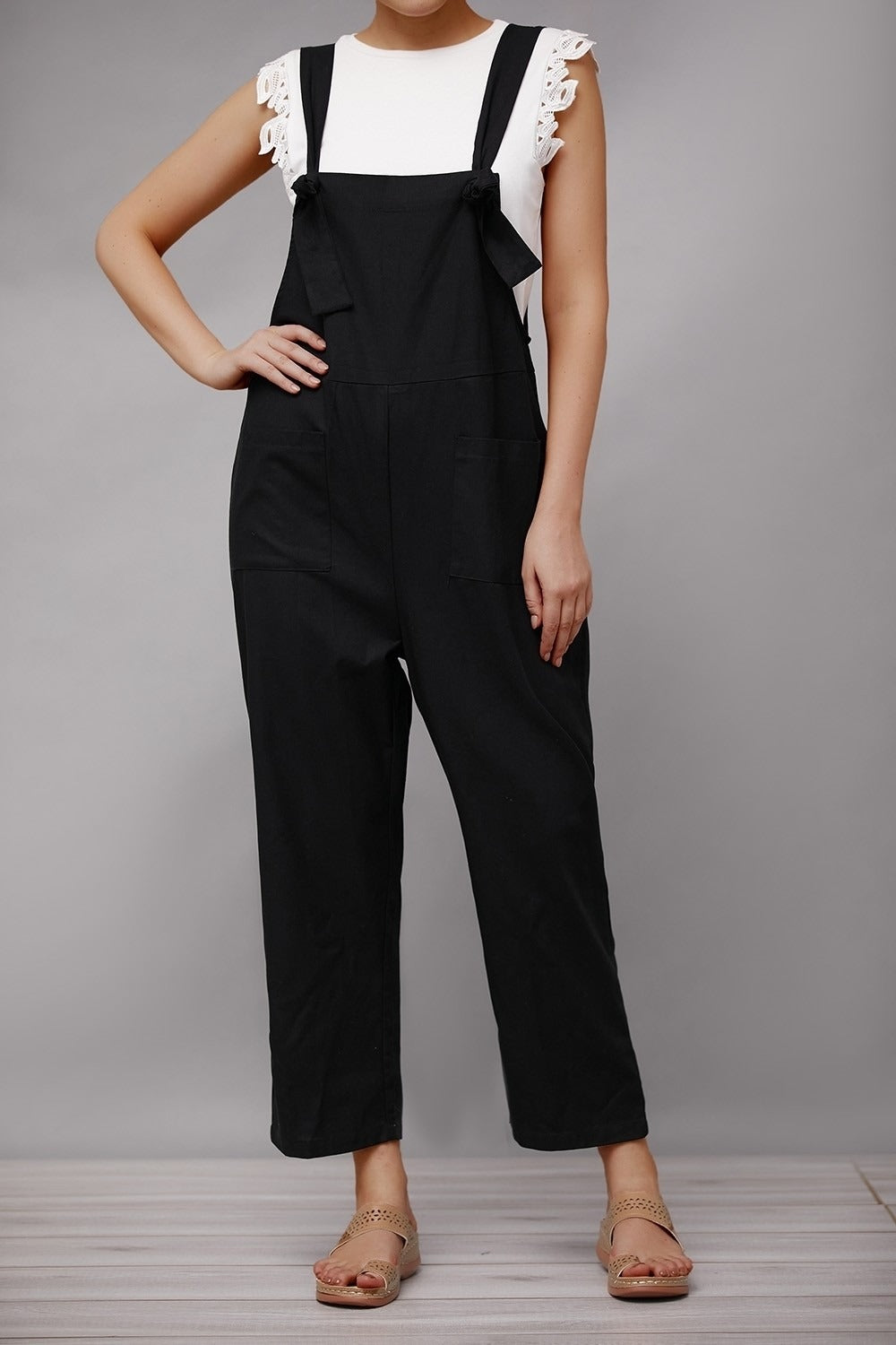 Women's Solid Color with Pockets Casual Wide Leg Jumpsuit