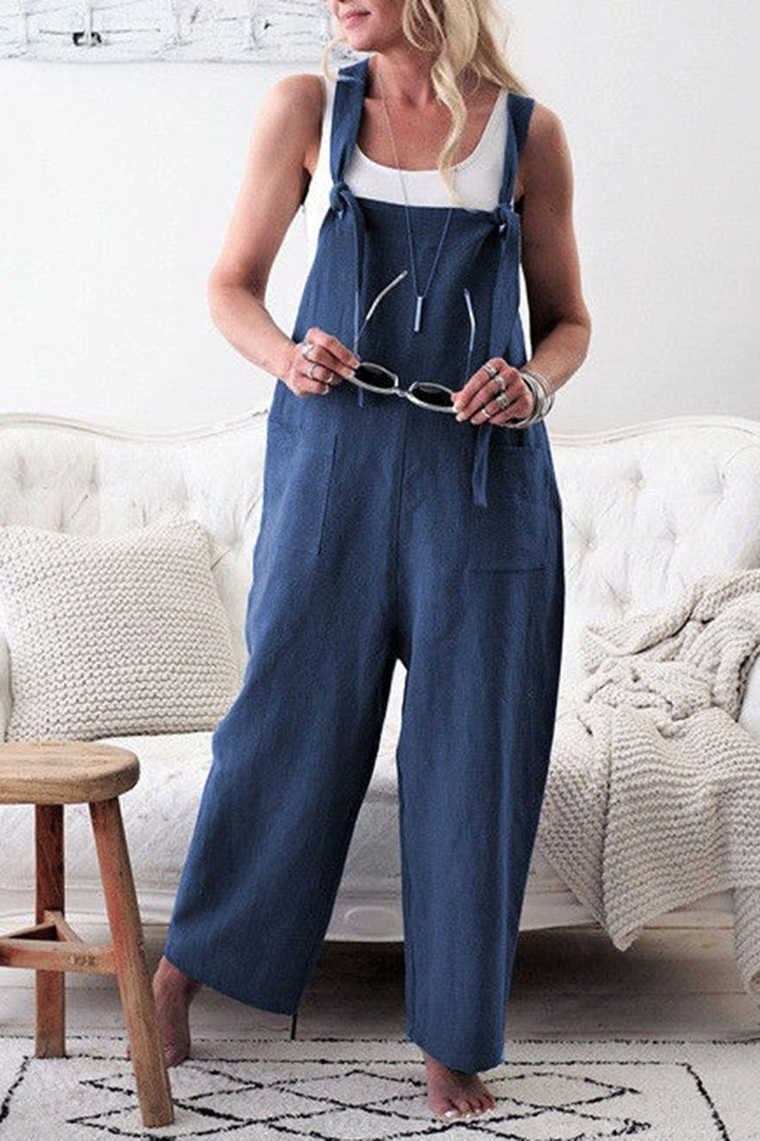 Women's Solid Color with Pockets Casual Wide Leg Jumpsuit