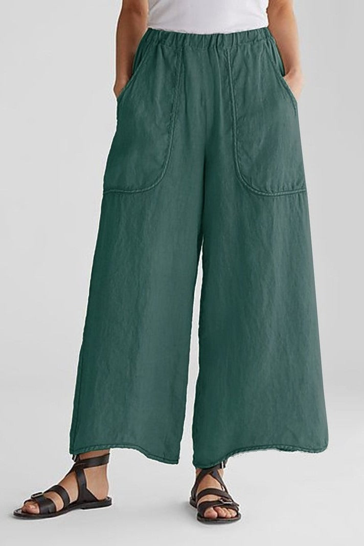 Women's Solid Color with Pockets Casual Wide Leg Pants