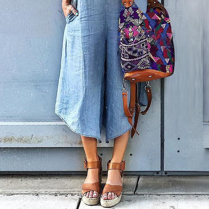 Women's Solid Color with Pockets Casual Wide Leg Jumpsuit