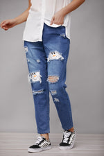 Women's Snowman Face Patchwork Casual Loose Jeans
