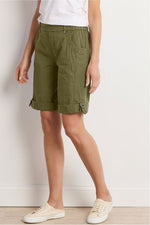 Side-seam Ring Tabs Flat Front Elastic Waistband Shorts