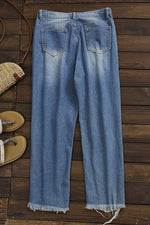 Denim Blue Zipper with Pockets Casual Jeans