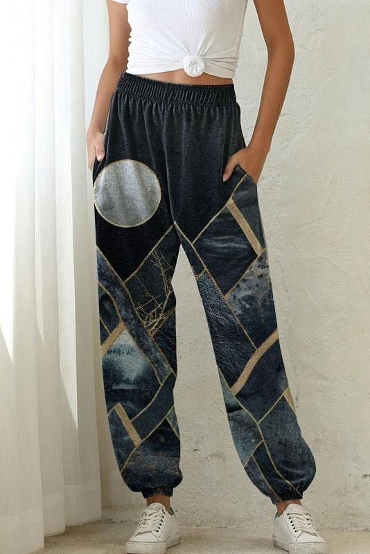 Landscape Print with Pockets Casual Pants