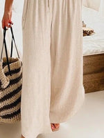 Solid Color with Pockets Sashes Wide Leg Pants