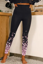 Cherry Blossom Print Casual Elastic Waist Leggings