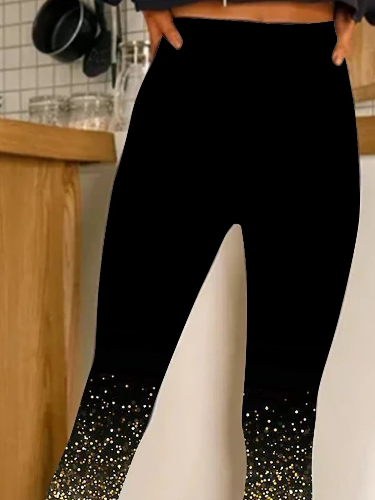 Glitters Print Casual Elastic Waist Leggings