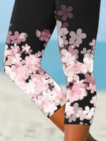 Cherry Blossom Print Casual Cropped Leggings
