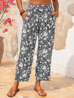 Floral Print with Pockets Elastic Waist Pants