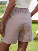 Solid Color with Pockets Casual Elastic Waist Shorts