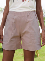 Solid Color with Pockets Casual Elastic Waist Shorts
