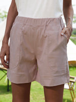 Solid Color with Pockets Casual Elastic Waist Shorts