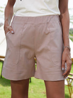 Solid Color with Pockets Casual Elastic Waist Shorts