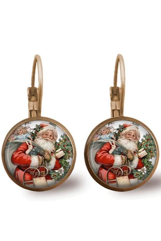 Cute Santa Claus Time Gem Earrings