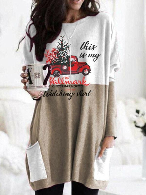 Christmas Truck Alphabet Print Round Neck Sweatshirt