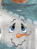 Cute Snowman Face Print Patchwork Casual Sweatshirt