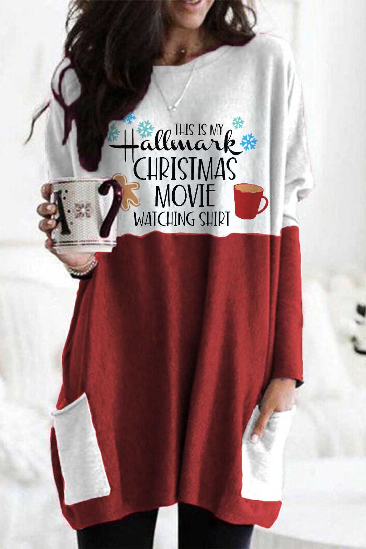 Christmas Alphabet Print O-neck Long Sleeves Sweatshirt