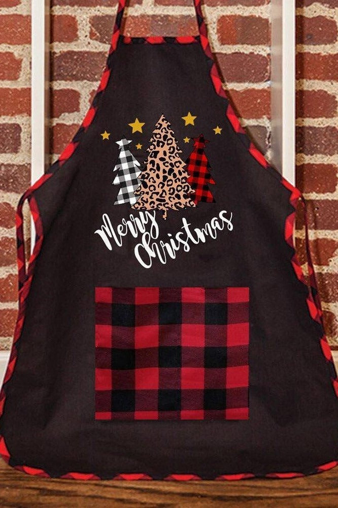 Merry Christmas Print Plaid Casual Apron