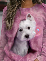 Casual Loose Dog Print Crew Neck Sweatshirt