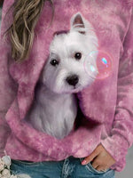 Casual Loose Dog Print Crew Neck Sweatshirt