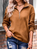 Plain Casual Zipper Sweatshirt