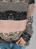 Contrast Stitching Striped Loose Crew Neck Casual Sweatshirt