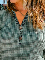 V Neck Jacquard Loose Casual Shirt