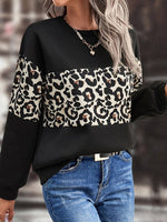 Casual Crew Neck Leopard Print Sweatshirt