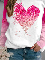 Crew Neck Jersey Heart/Cordate Print Casual Sweatshirt