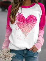 Crew Neck Jersey Heart/Cordate Print Casual Sweatshirt