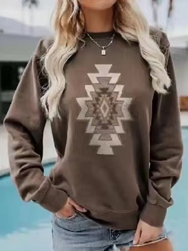 Ethnic Coffee Graphic Tribal Casual Round Neck Long Sleeve Sweatshirt